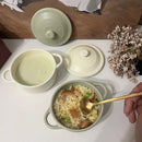 Ceramic 220ml Double Ear Bowl with Cover, Microwave & Oven Safe - Axyaa Brand