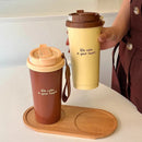 Axyaa Ceramic Thermal Coffee Tumbler with Stainless Steel Straw - Luxury Tea Thermos Bottle