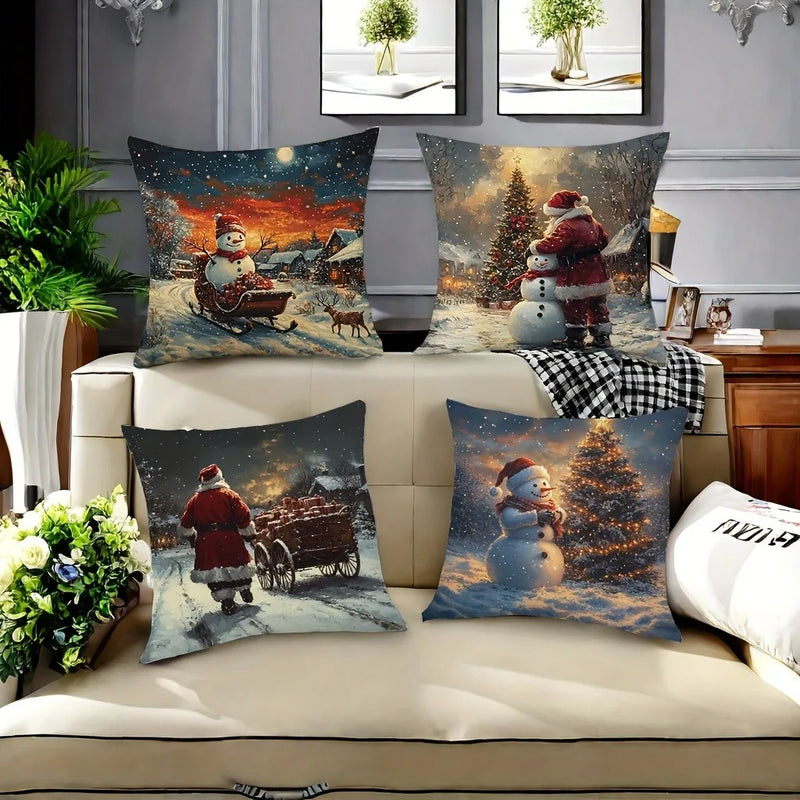 Snowy Santa Snowman Pillowcase for Festive Home Decor by Axyaa
