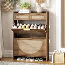 Axyaa Rattan Shoe Cabinet: 2 Flip-Top Drawers, 2 Extra Drawers, Compact Entrance Organizer