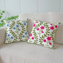 Axyaa Floral Embroidered Canvas Pillowcase - Green Red Leaf Design