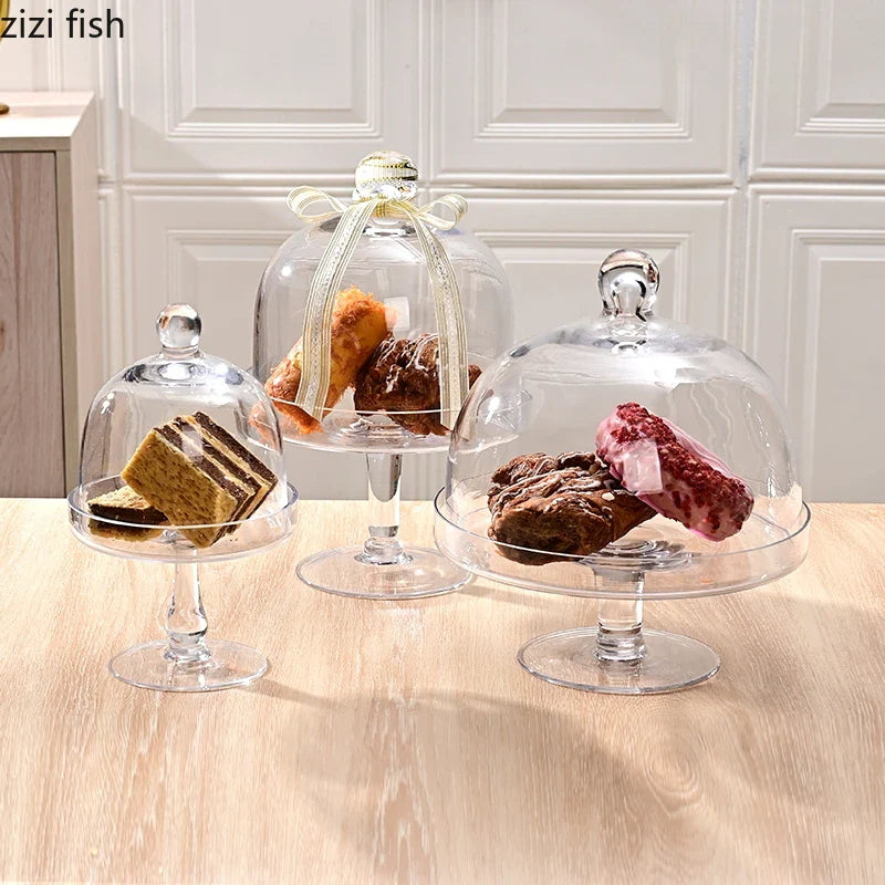 Axya High Cake Stand with Glass Cover: Elegant Dessert Display Tray for Cakes & Snacks