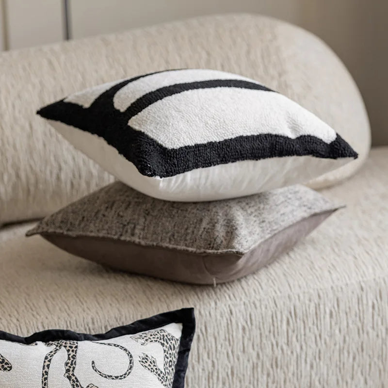 Embroidered Tufted Cushion Cover in Neutral Tones by Axyaa