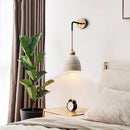 Axyaa Japanese Style LED Wall Light for Bedroom & Restaurant - Wood Pull Chain Switch & Cement Bedside Lamp