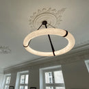 Axyaa Classic Marble Ring Chandelier LED Pendant Light Fixture Brown Leather Belt Lamp