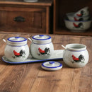 Axya Ceramic Rooster Seasoning Jar Set with Lid Spoon