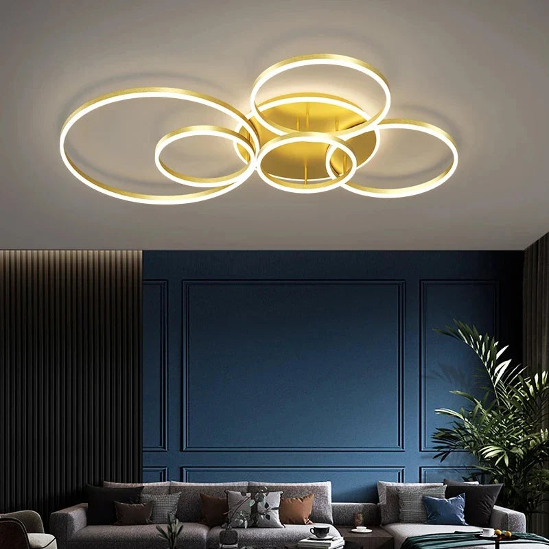 Axyaa Aluminum Circle LED Chandelier Ceiling Lights for Bedroom Living Room