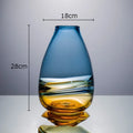 Axyaa Blue Amber Gradient Glass Vase Hydroponic Flower Pots Desk Decoration Artificial Flower Arrangement