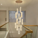 Axyaa Modern Crystal LED Chandelier for Staircase and Living Room Luxury Gold Indoor Lighting