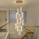Axyaa Luxury Crystal LED Chandelier for Living Room Staircase, Gold Hanging Lamps