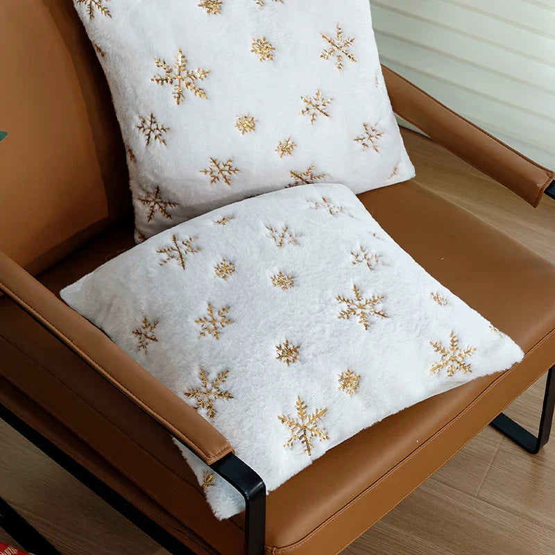 White Gold Snowflake Cushion Cover 45x45cm - Axyaa Home Decor - Christmas Theme