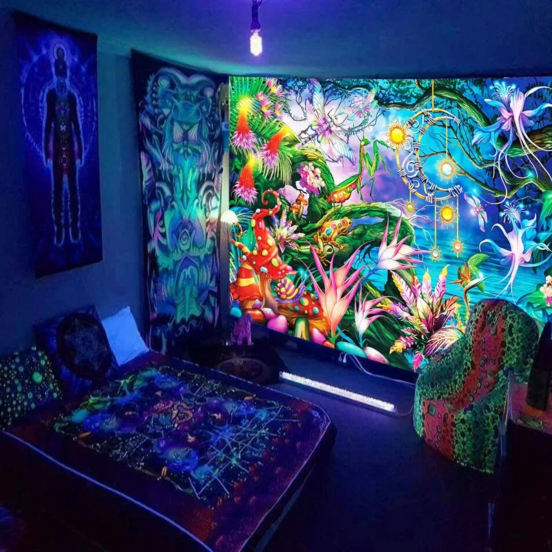 Axyaa Black Light Tapestry - UV Reactive Psychedelic World Hippie Wall Hanging