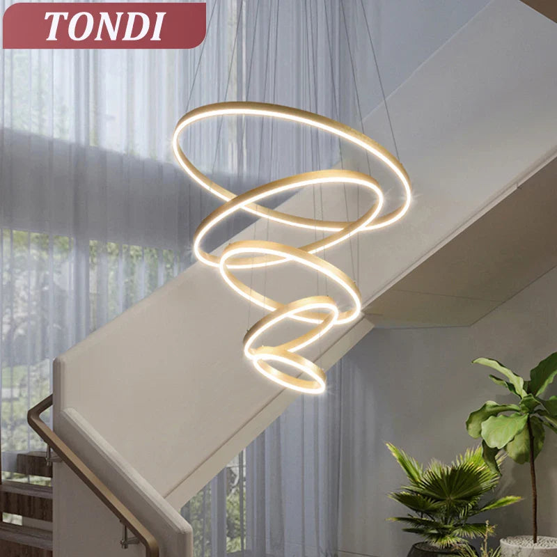 Axyaa Black LED Ring Chandelier Ceiling Light, Modern Circular Pendant for Kitchen, Living, and Dining Rooms.
