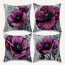 Axyaa Gray Purple Poppy Pillow Covers - Soft Polyester, Fade-Proof, Zipper Closure