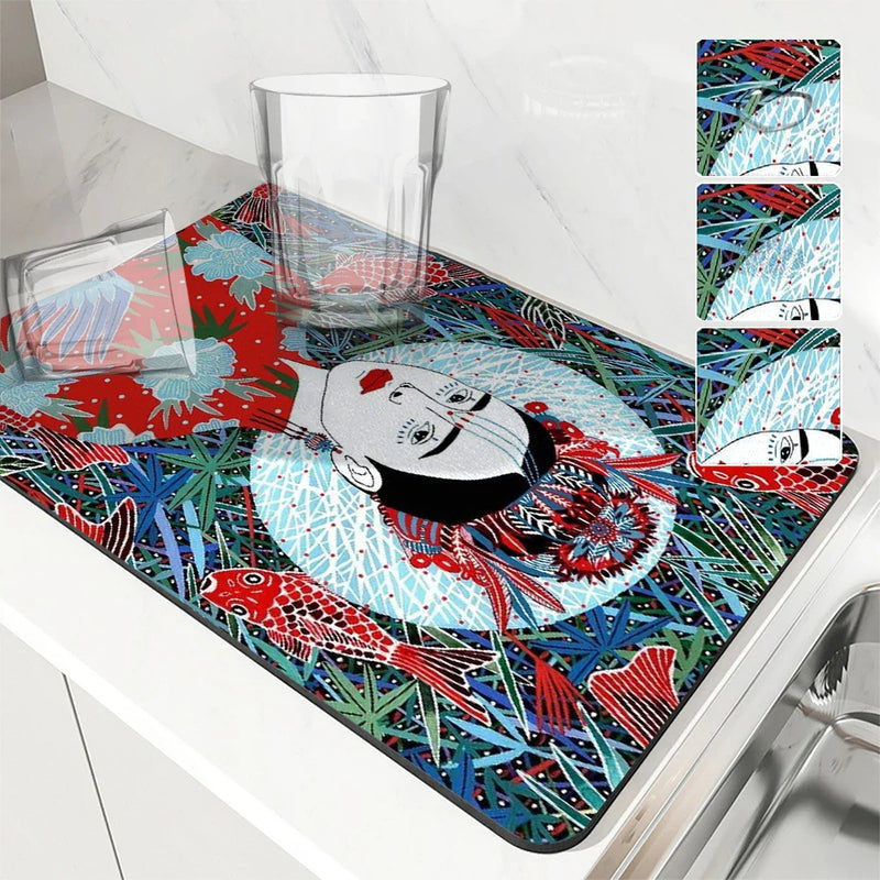 Axyaa Quick Dry Kitchen Mat: Absorbent, Antiskid, Flower Design