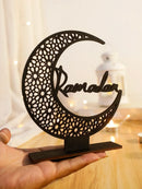 Eid Mubarak Wooden Moon Ornaments, Black Ramadan Kareem Muslim Decor by Axyaa