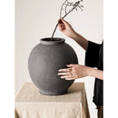 Axyaa Sandstone Black Round Floor Vase - Large 12.5 Inch, Farmhouse Rustic Home Decor