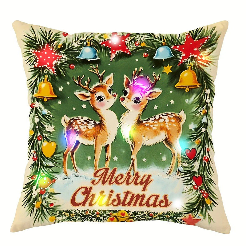 Axyaa LED Luminous Christmas Pillowcase with Santa Claus and Fawn Pattern