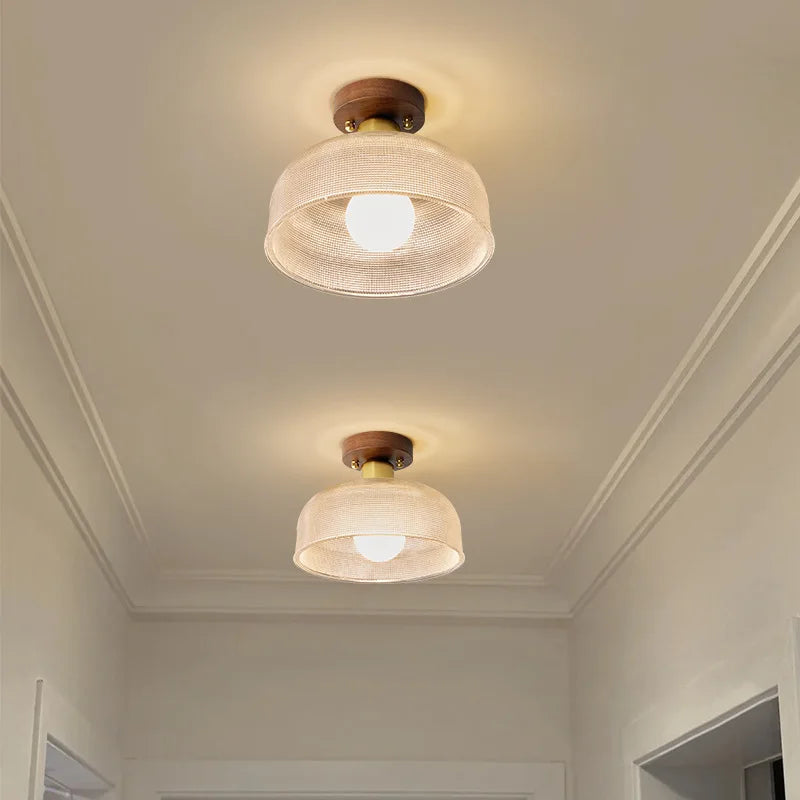 Axyaa Modern Wood Glass LED Ceiling Light for Kitchen Living Room Decor