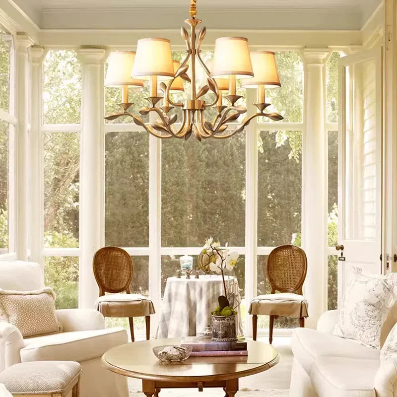 Axyaa Gold Copper Chandelier with Fabric Shades for Living Dining Bedroom Lighting
