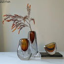 Amber Glass Vase Hydroponics with Artificial Flowers for Desk Decor by Axyaa