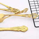 Axyaa Gold Embossed Stainless Steel Tableware Set, Steak Knife, Fork, Spoon, Dessert Fork