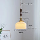 Axyaa White Ceramic LED Pendant Light with Wood Handle & Copper Socket