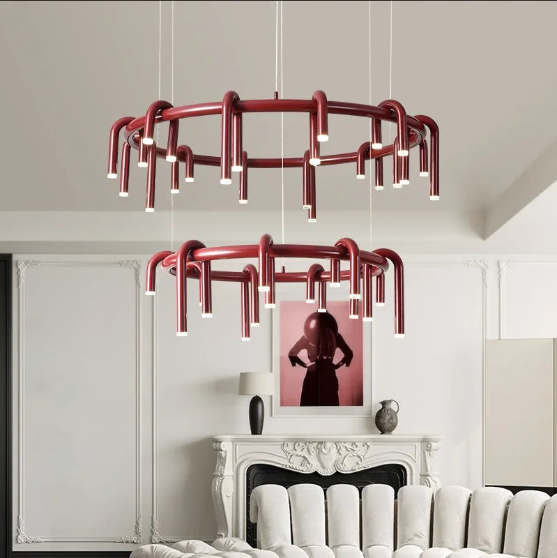 Axyaa Red U-Shaped Chandelier: Modern Minimalist Nordic Lighting