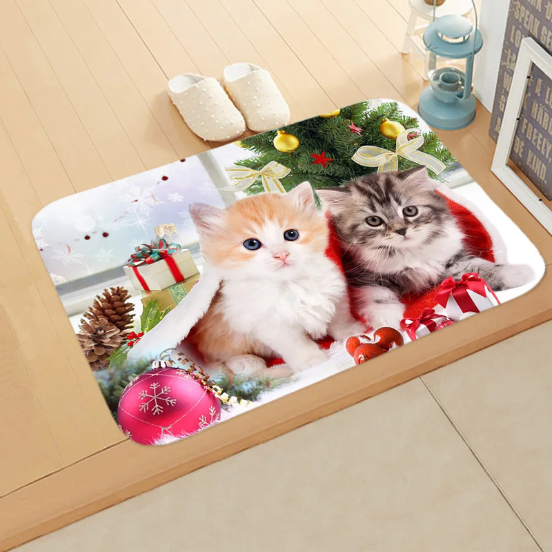 Axyaa Christmas Cat Dog Print Animal Door Mats Non-Slip Floor Home Decoration