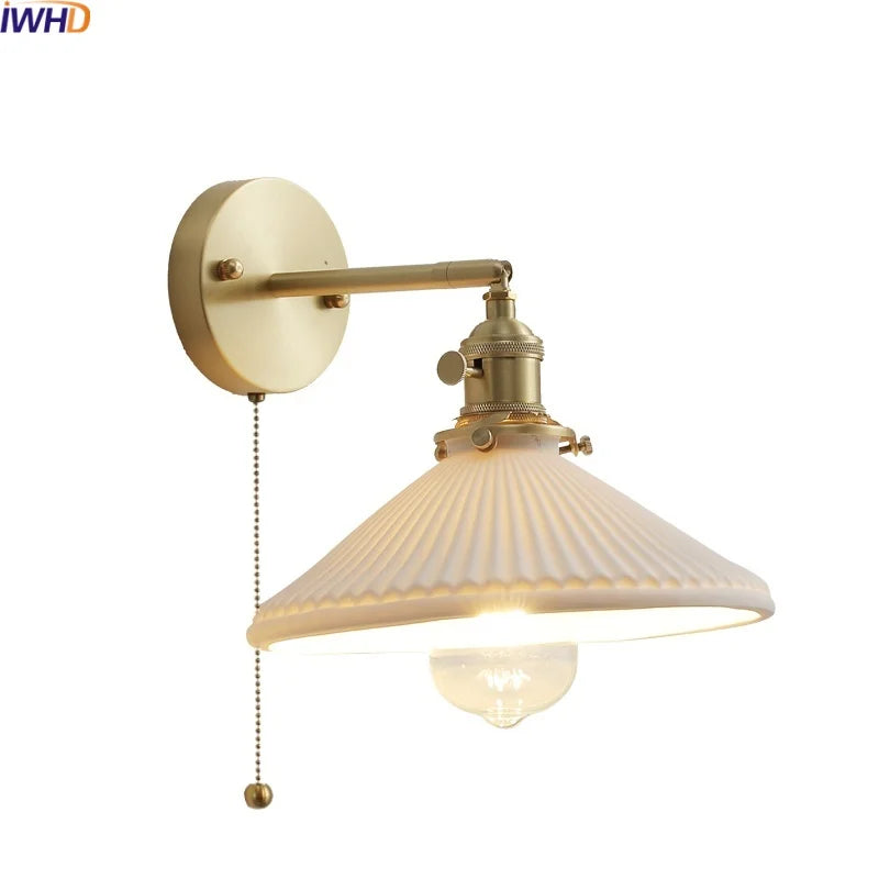 Nordic Modern LED Wall Light Axyaa Ceramic Bedside Lamp Pull Chain Switch