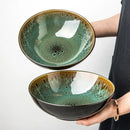 Axya Retro Green Ceramic Noodle Bowl - Commercial Grade Ramen Dish Bowl