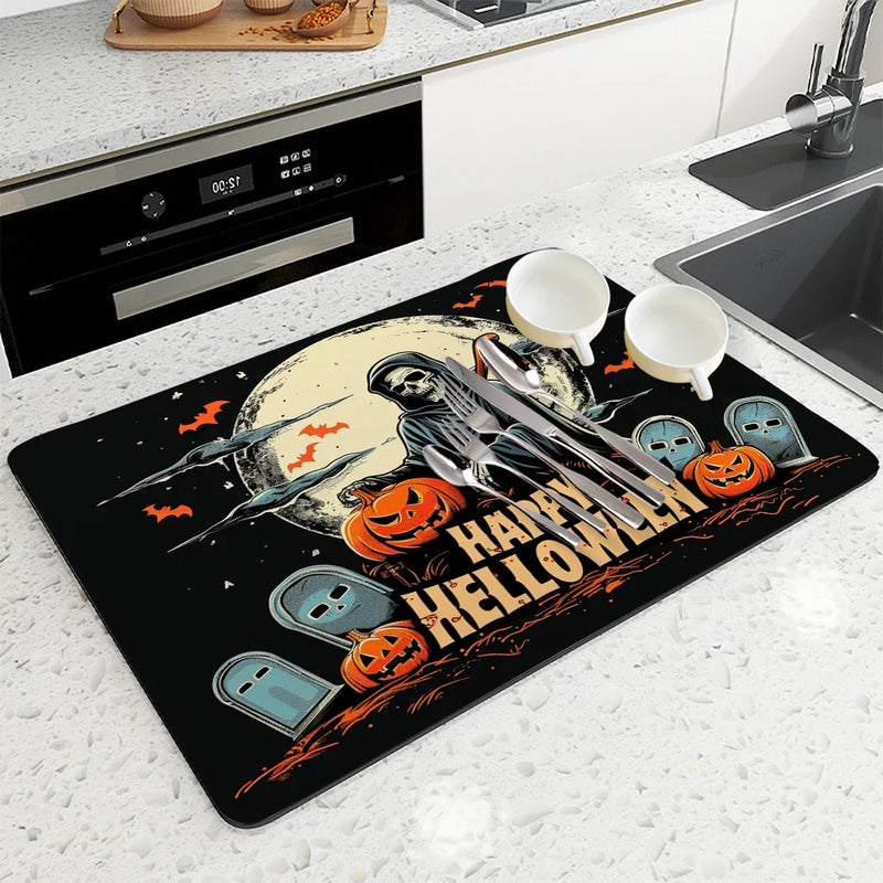 Axyaa Halloween Drying Mat - Absorbent Placemat for Table Cup Drying