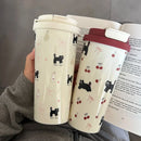 Axyaa Cherry Cat Water Bottle: Cute Kawaii Coffee Cup with Straw, 700ml