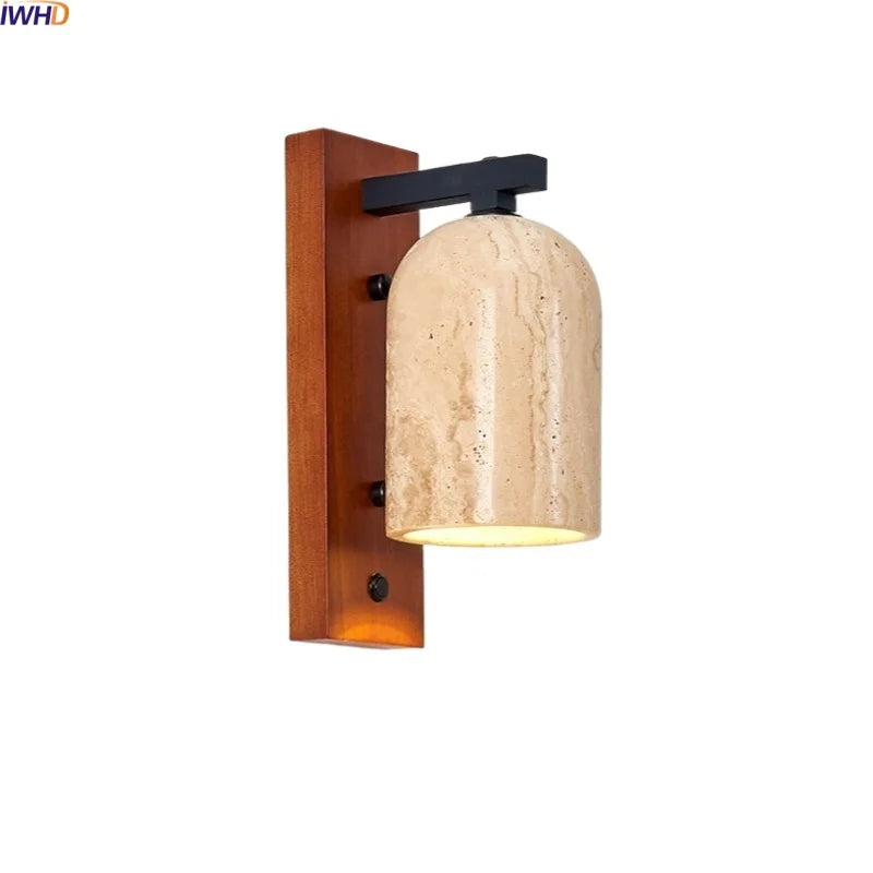 Axyaa Wooden LED Wall Lamp with Switch, E27 Bulb, Yellow Travertine - Wandleuchte