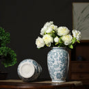 Axyaa Blue White Porcelain Flower Vase, Ceramic Living Room Decoration