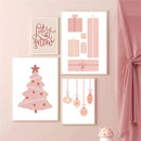 Axyaa Merry Pink Christmas Wall Art Canvas, Kids Room Decor, Nursery Posters, Nordic Design.