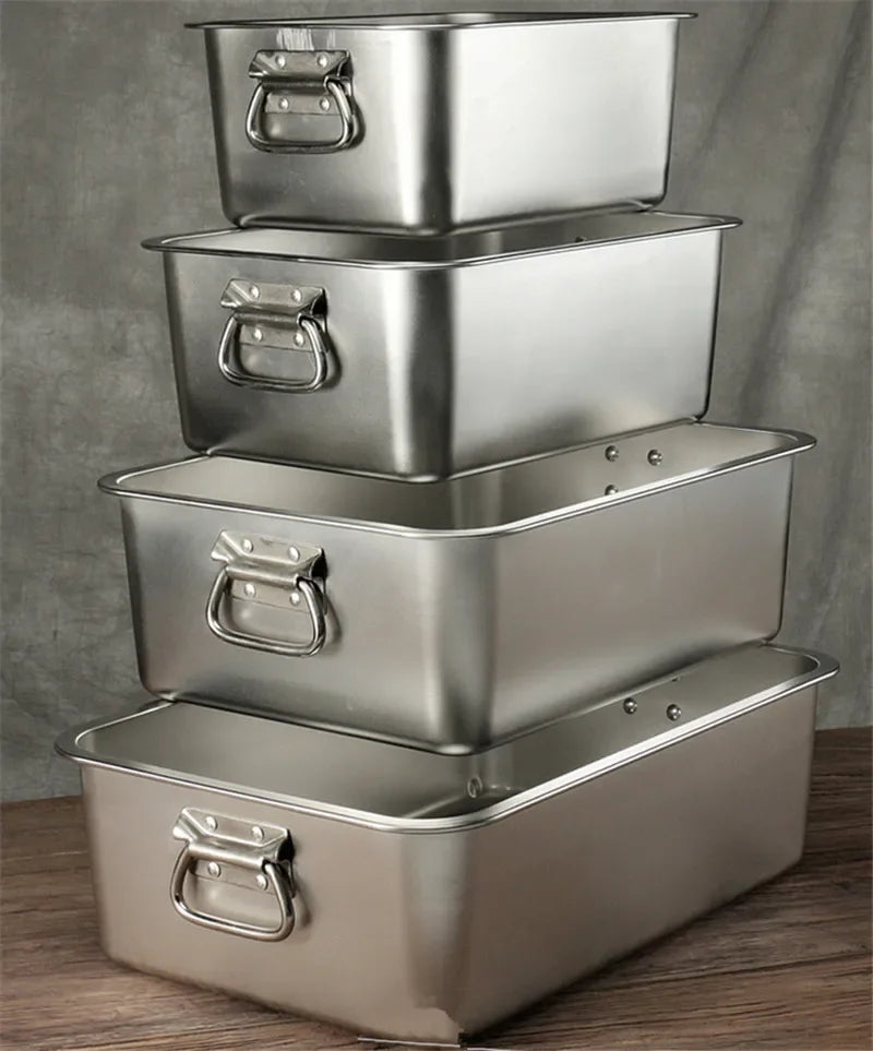 Axya 304 Stainless Steel Plate Metal Tray with Handle - Square Baking Dish BBQ Storage Tray