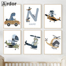 Axyaa Cartoon Vehicle & Dinosaur Canvas Wall Art for Boys Room