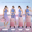 Axyaa 4 in 1 Rolling Makeup Train Case with Key, Wheels, Large Capacity