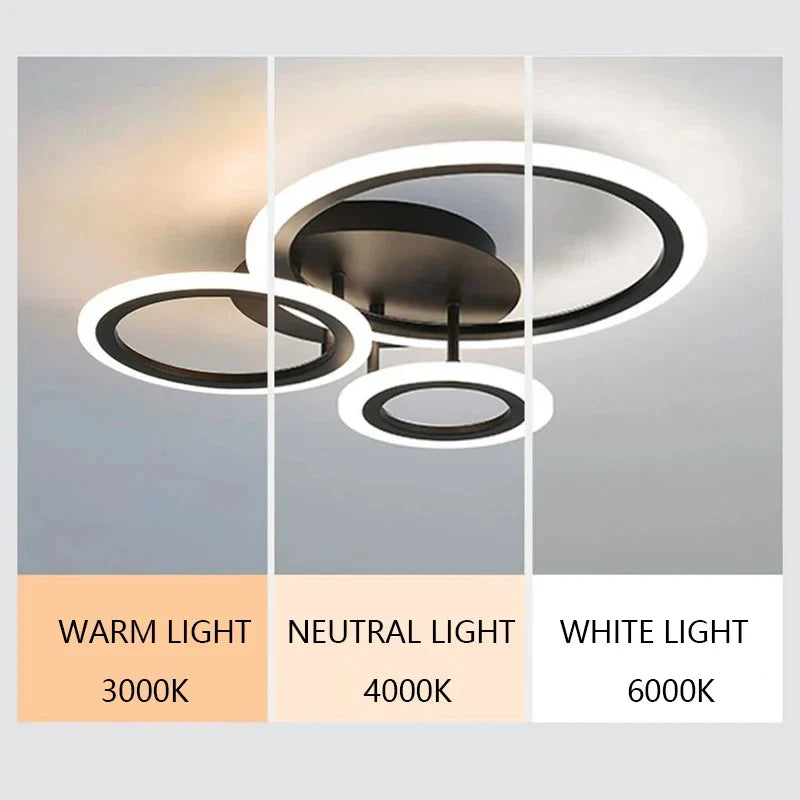 Axyaa Black LED Ceiling Chandelier with Remote Control for Modern Home Decor.