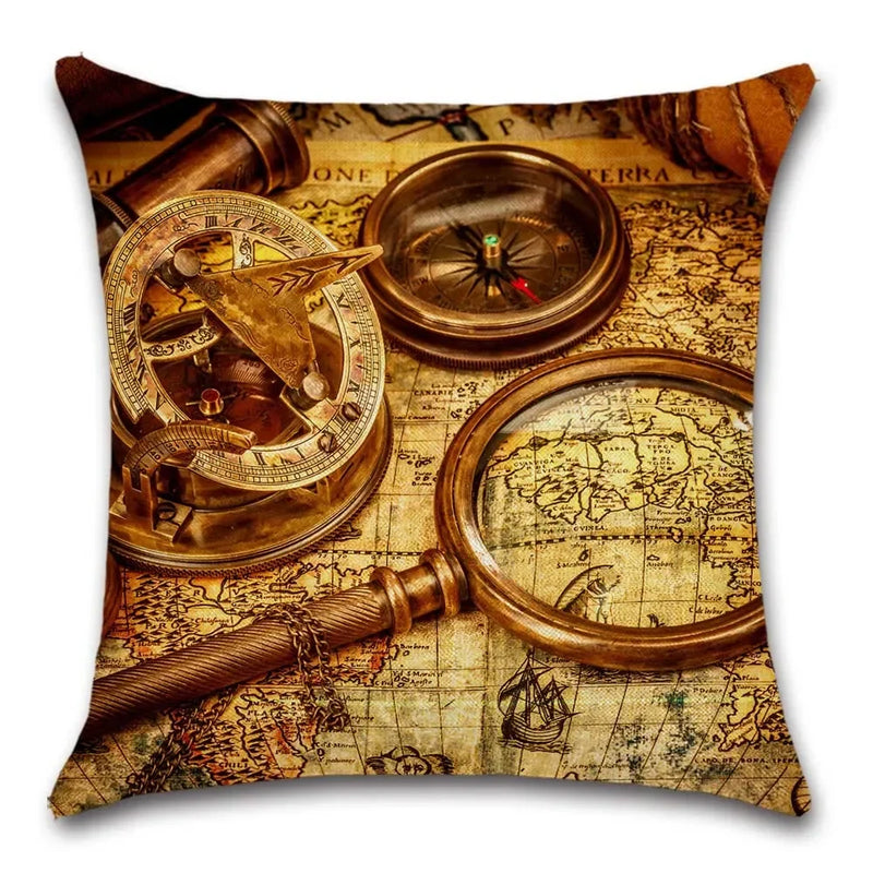 Axyaa Pirate Treasure Map Magnifier Print Throw Pillow Cover 45X45CM