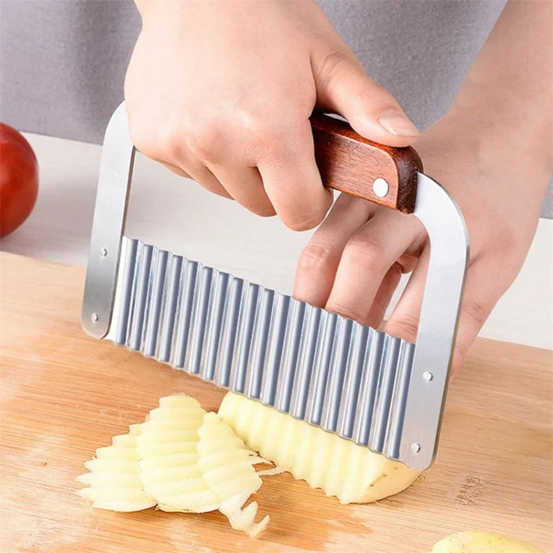 Axyaa Stainless Steel Potato Chip Wavy Cutter - Crinkle Slicer for Vegetables & Fruits