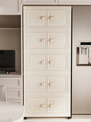 Axyaa Multi-Tier Storage Cabinet, Heavy-Duty Organizer with Rollers, Single/Double Door Design