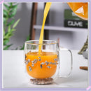 Axyaa Double Wall Glass Mug Cup with Dry Flowers & Glitters - Student Gifts