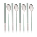 Axyaa 8Pcs Matte Cutlery Set Korean Chopsticks Dinner Spoons Dessert Spoon Flatware