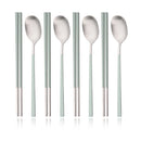 Axyaa 8Pcs Matte Cutlery Set Korean Chopsticks Dinner Spoons Dessert Spoon Flatware