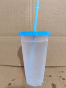 Axyaa Color Changing Confetti Cup with Lid & Straw - Reusable Hot/Cold Drinkware