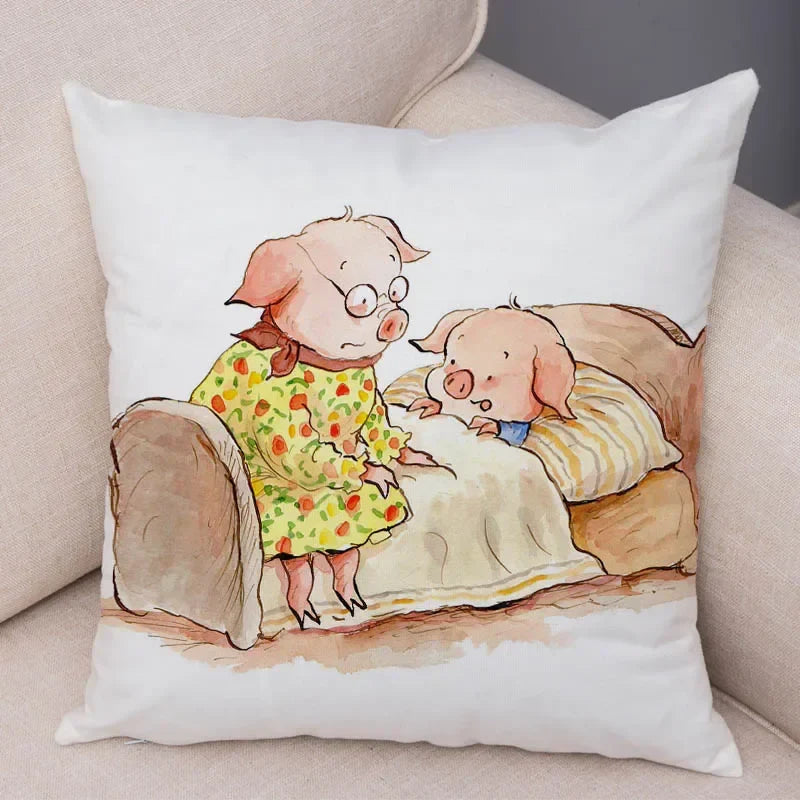 Axyaa Cartoon Pig Cushion Cover 45x45cm Super Soft Short Plush Pillowcase