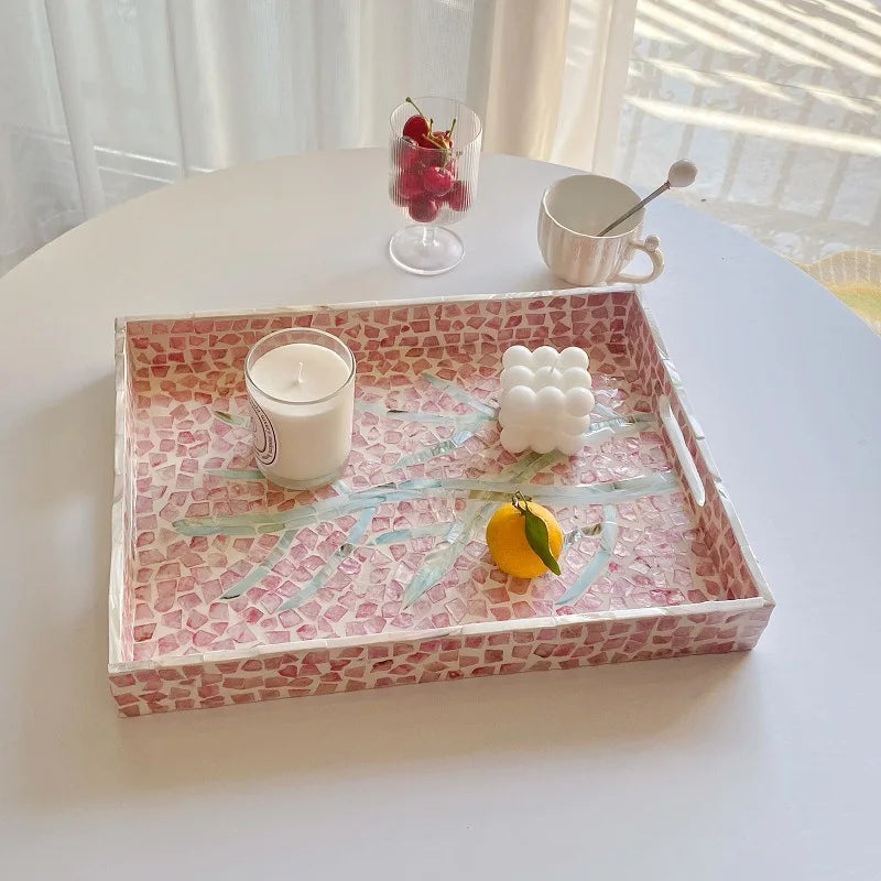 Axya Pink Mother-of-Pearl Seashell Tray: Handmade Fruit Basket Organizer