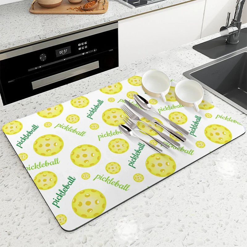 Axyaa Kitchen Dish Drying Mat Tennis Soccer Theme Absorbent Antiskid Quick Dry Drain Pad
